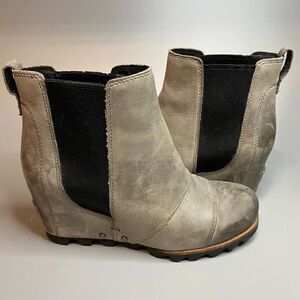 Sorel Lea Wedge Joan of Arctic Wedge Chelsea 6 Quarry Grey Black